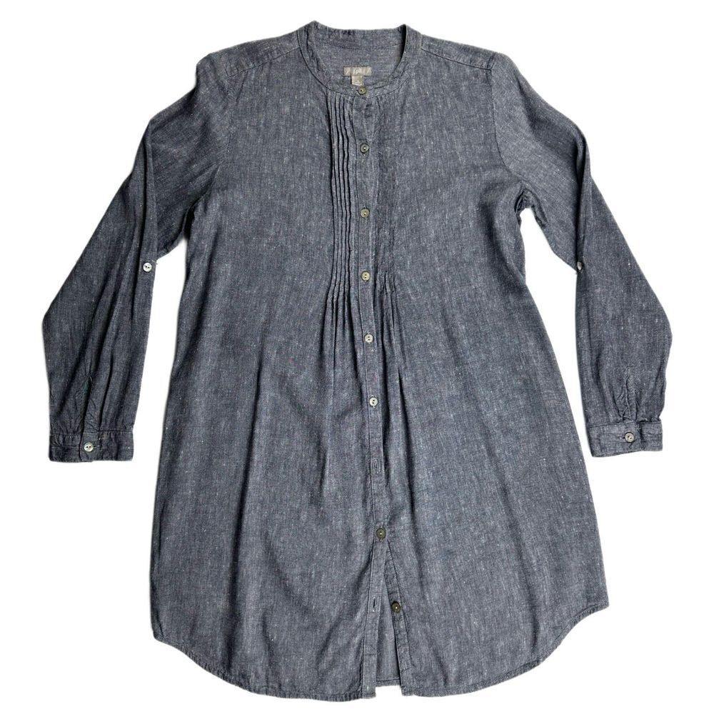 J.Jill Linen Blend Shirt Mini Dress Long Roll Tab Sleeve Women's Size Small
